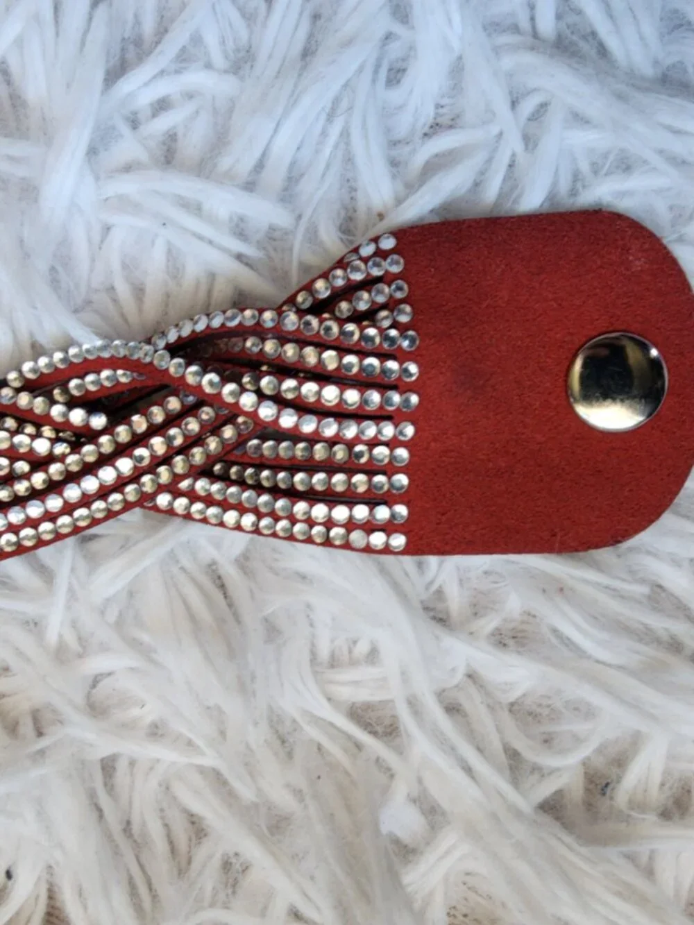 10/$10 - Boho Red Faux Leather Braided Rhinestone Snap Cuff
